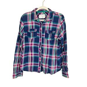 Aeropostale Plaid Shirt XL Blue Y2K Preppy Checks Festive Country Concert Farm
